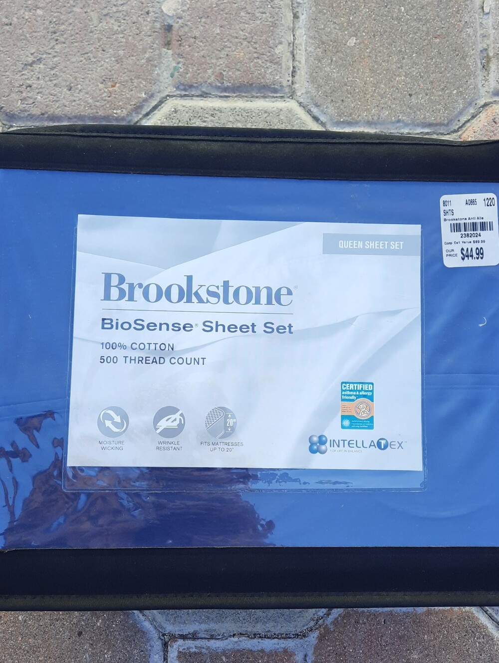 Brookstone BioSense Queen Size Sheet Set 500 Thread Count 4 Piece New Navy Blue